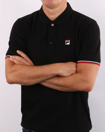 Fila Vintage Poloshirt mit Manschetten und Zierstreifen in Schwarz