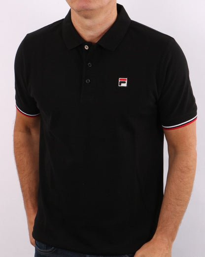 Fila Vintage Poloshirt mit Manschetten und Zierstreifen in Schwarz