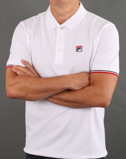 Fila Vintage Poloshirt mit Manschetten und Spitze in Weiß