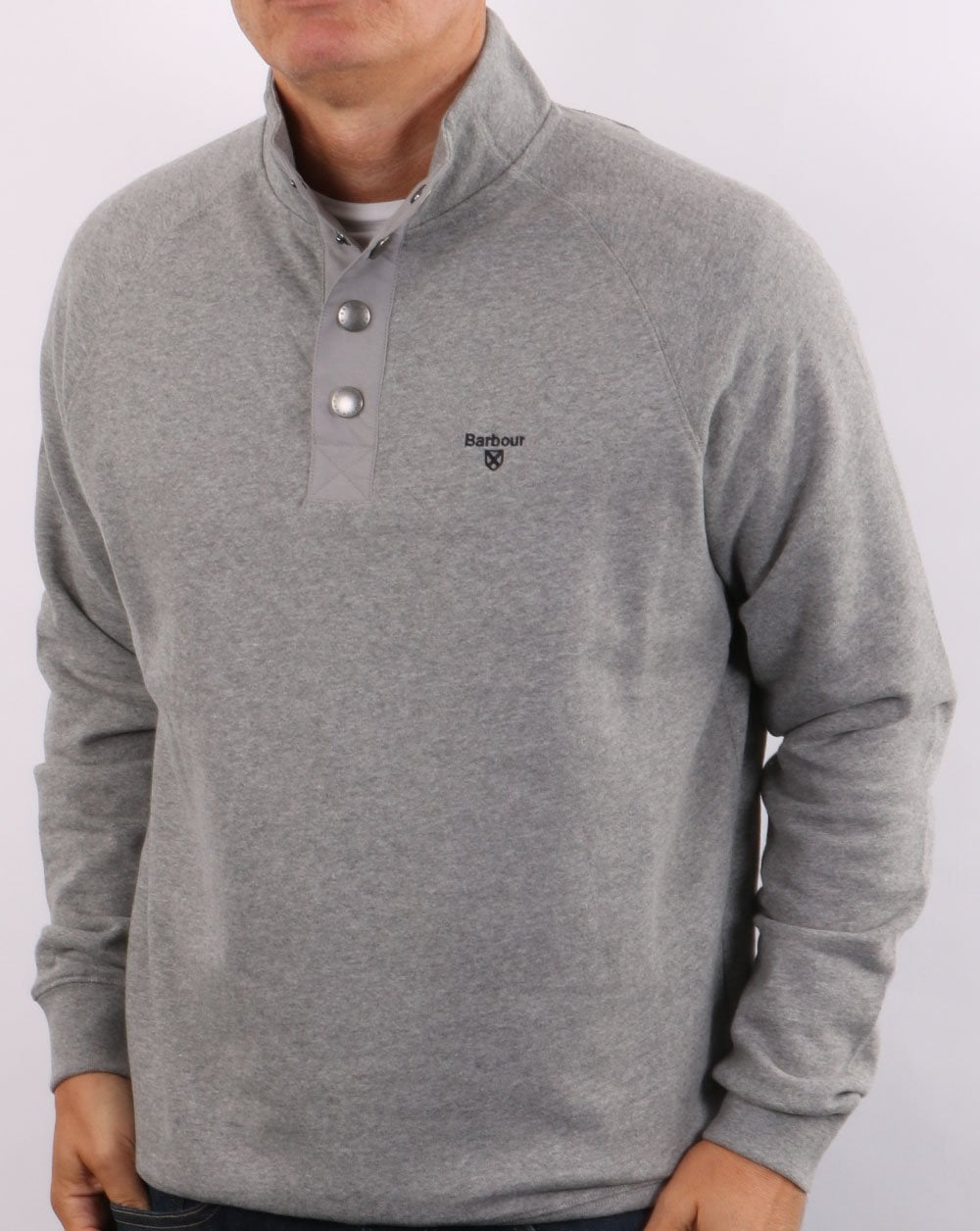 Barbour – Sweatshirt mit halbem Reißverschluss, Grau meliert