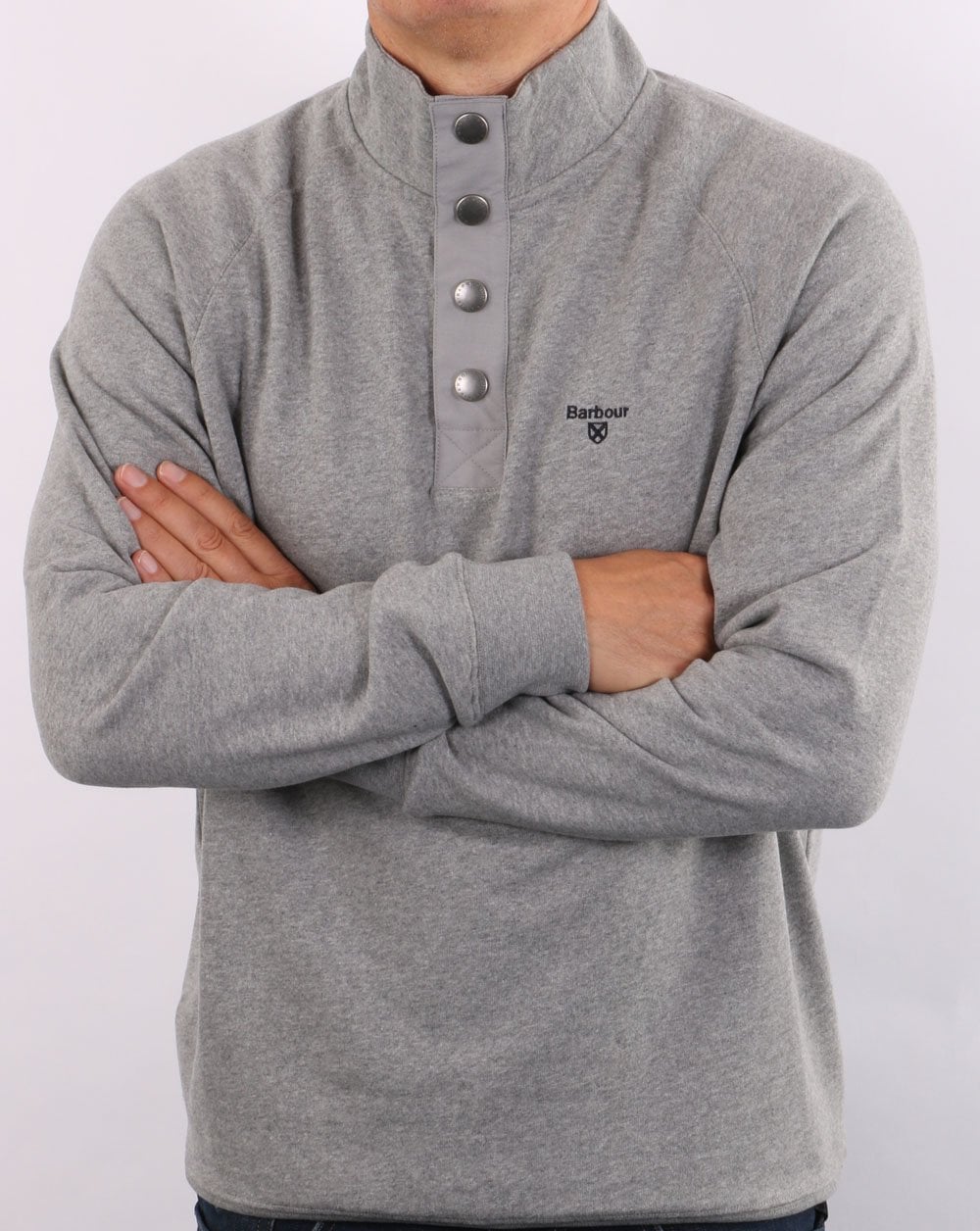 Barbour – Sweatshirt mit halbem Reißverschluss, Grau meliert