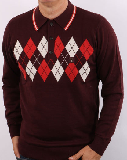 Gabicci Vintage Diamond Knit Polo Port