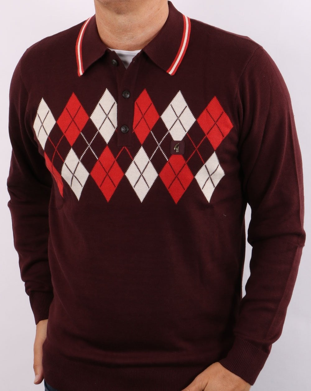 Gabicci Vintage Diamond Knit Polo Port