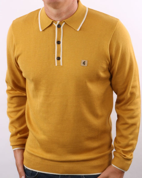 Gabicci Vintage Lineker Long Sleeve Knitted Polo Dijon