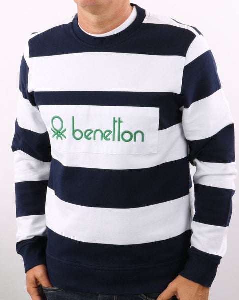 Benetton Striped Sweatshirt Navy/white