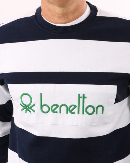 Benetton Gestreiftes Sweatshirt Marineblau/Weiß