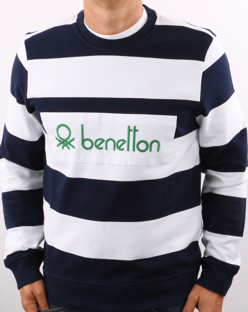 Benetton Gestreiftes Sweatshirt Marineblau/Weiß