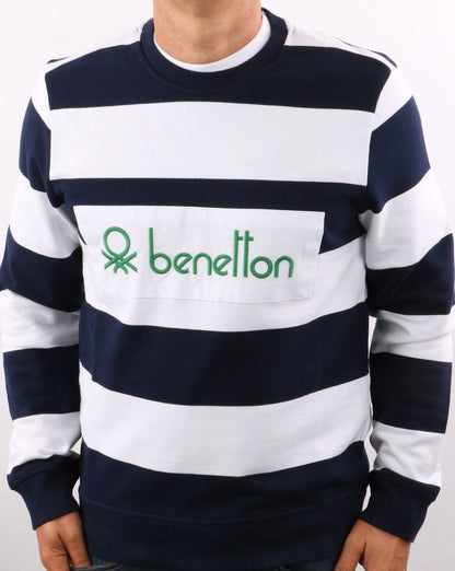 Benetton Gestreiftes Sweatshirt Marineblau/Weiß