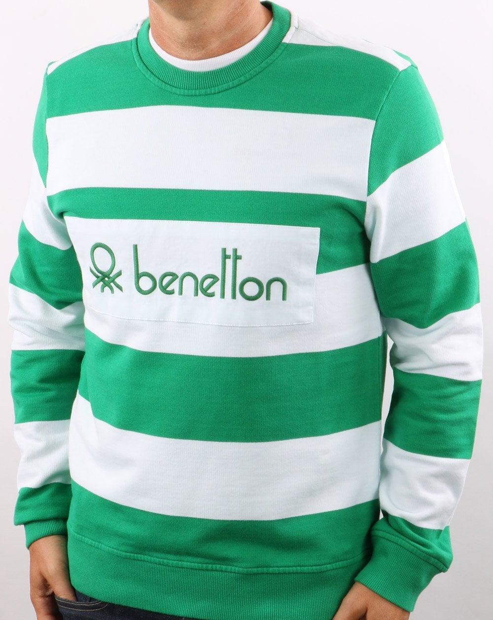 Benetton Striped Sweatshirt Green/white