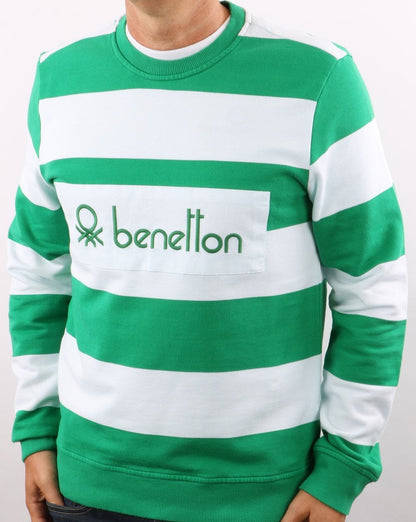 Benetton Gestreiftes Sweatshirt Grün/Weiß