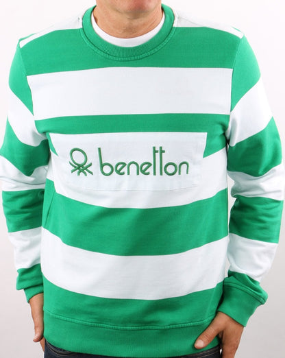 Benetton Gestreiftes Sweatshirt Grün/Weiß