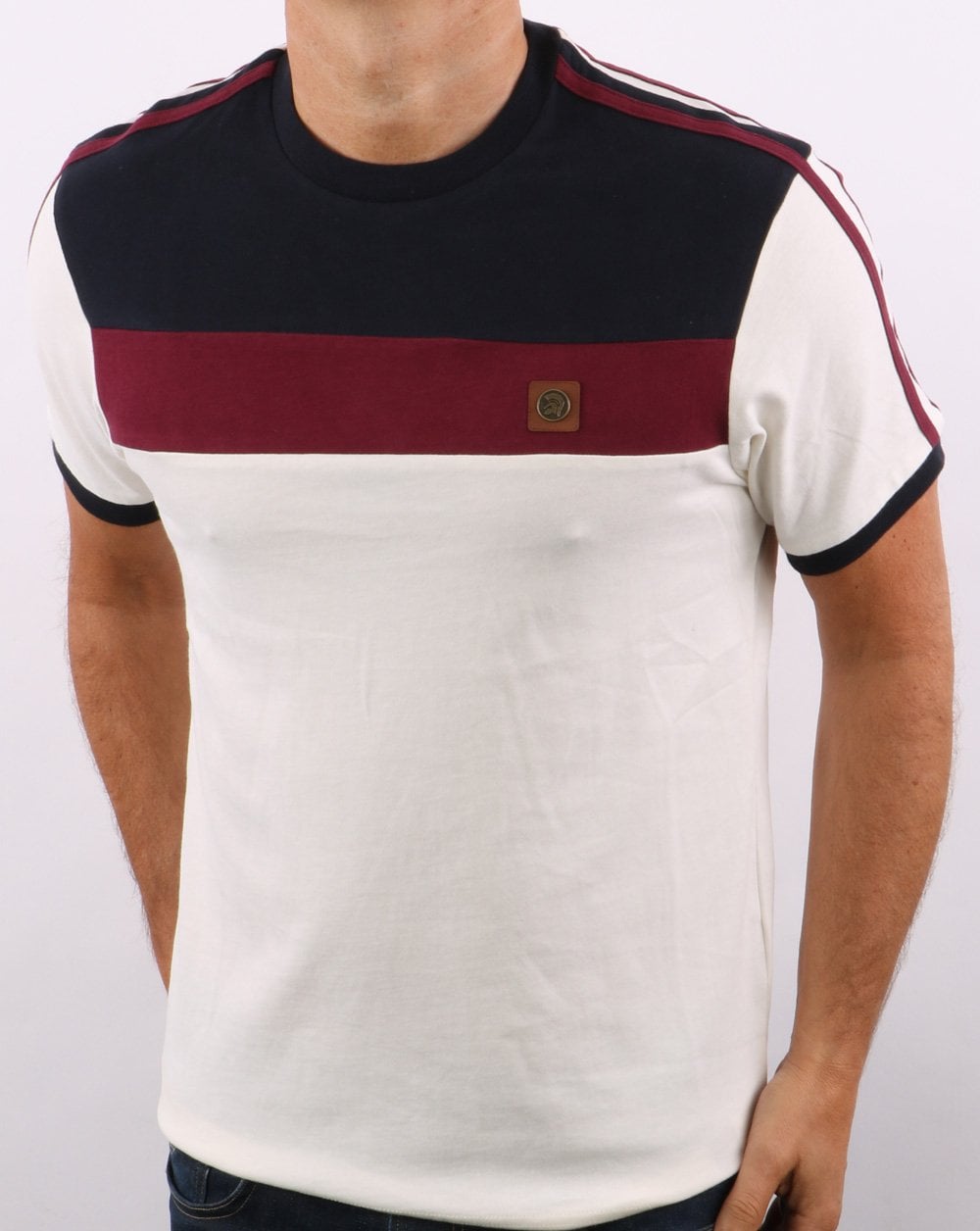 Trojan Colour Block T-shirt Ecru