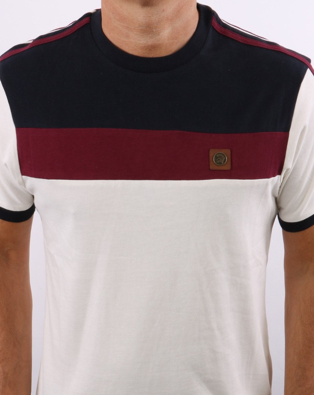 T-Shirt mit Farbblock-Muster Trojan Ecru