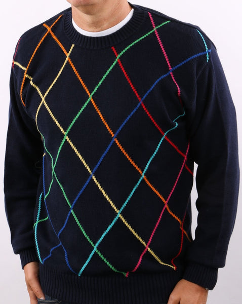 Benetton Classic Crew Neck Navy Multi Colour Knit