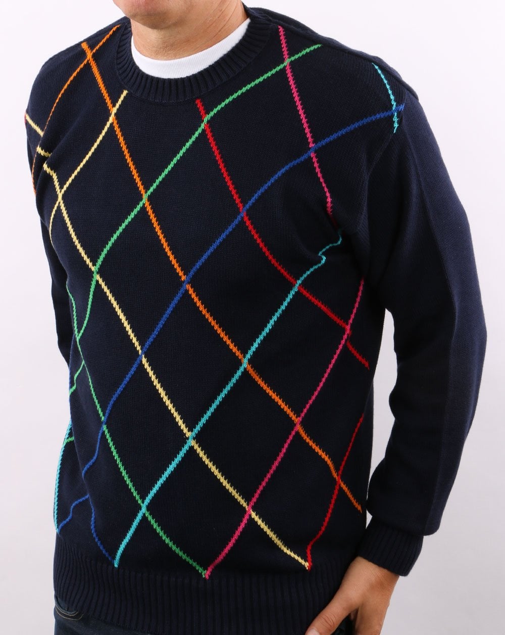 Benetton Classic Rundhalsausschnitt, Marineblau, Mehrfarbig