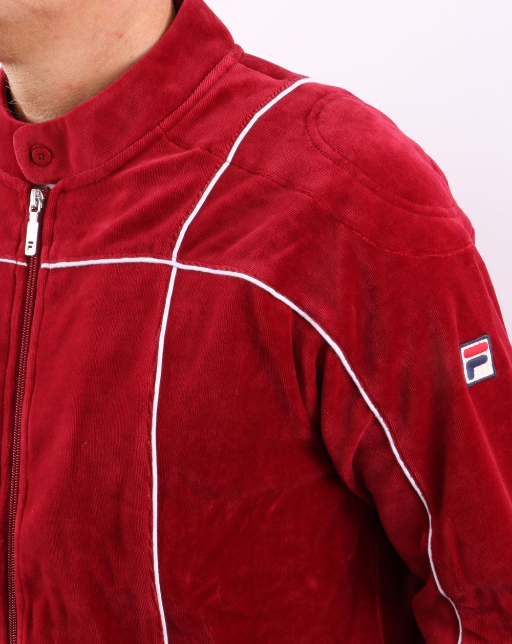 Fila Vintage Terrinda Velours-Trainingsjacke, Dunkelrot/Weiß