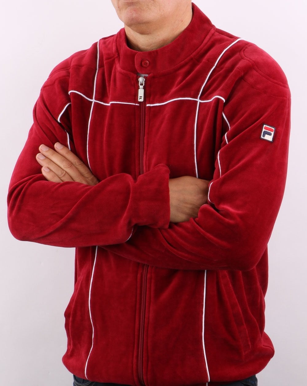 Fila Vintage Terrinda Velours-Trainingsjacke, Dunkelrot/Weiß