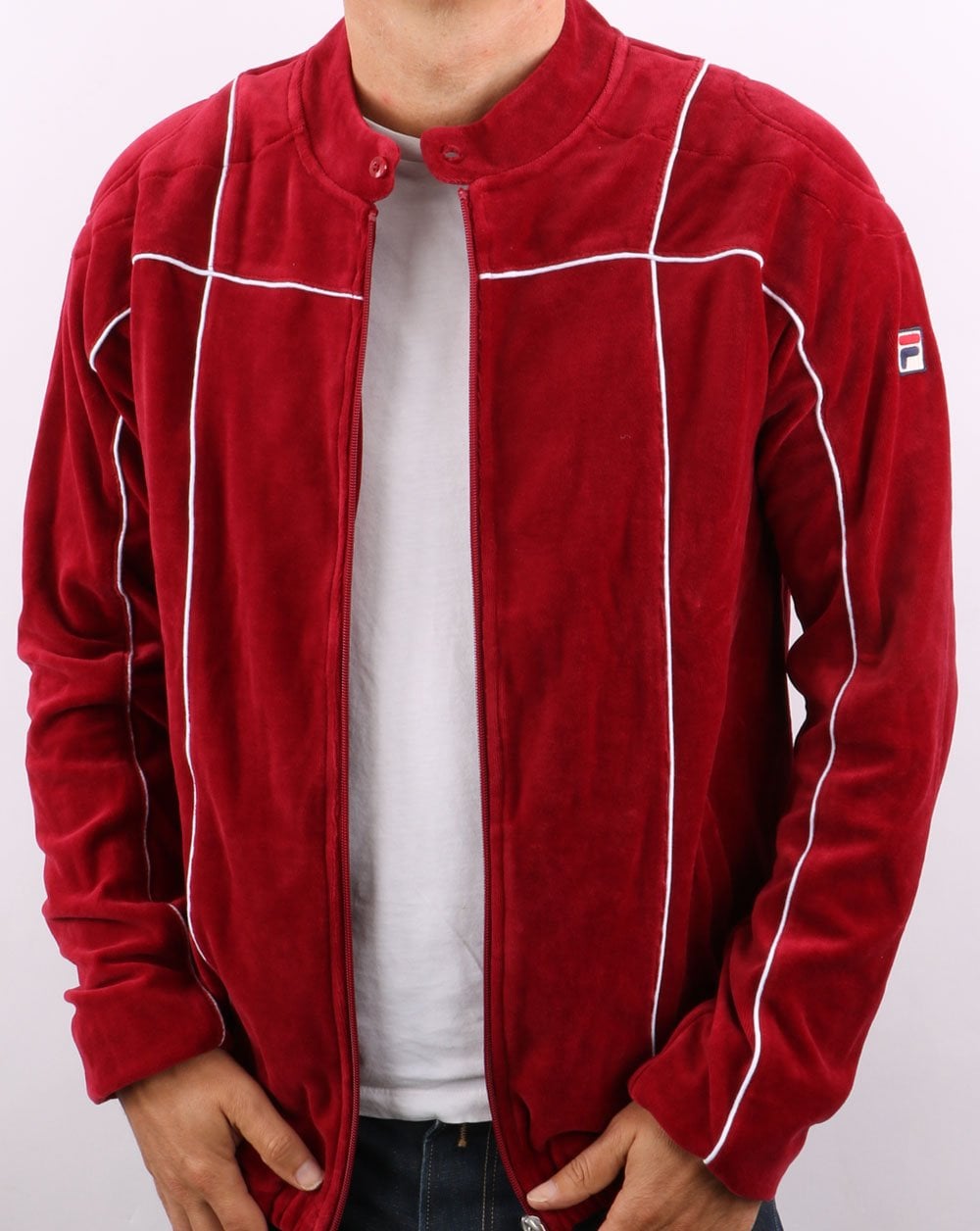 Fila Vintage Terrinda Velours-Trainingsjacke, Dunkelrot/Weiß