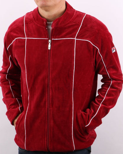 Fila Vintage Terrinda Velours-Trainingsjacke, Dunkelrot/Weiß