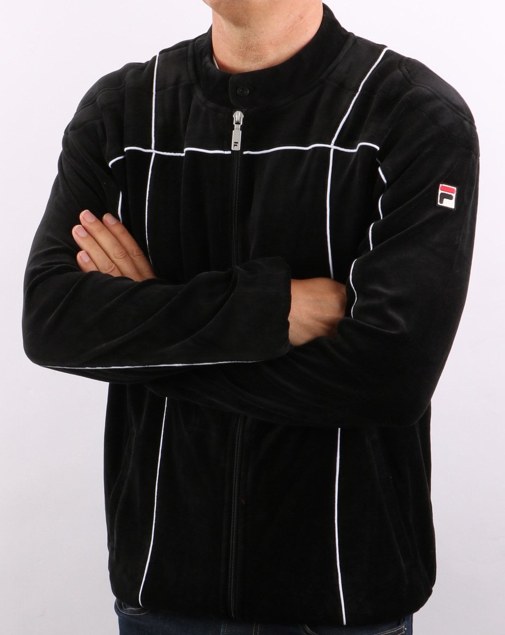 Fila Vintage Terrinda Velours-Trainingsjacke Schwarz/Weiß