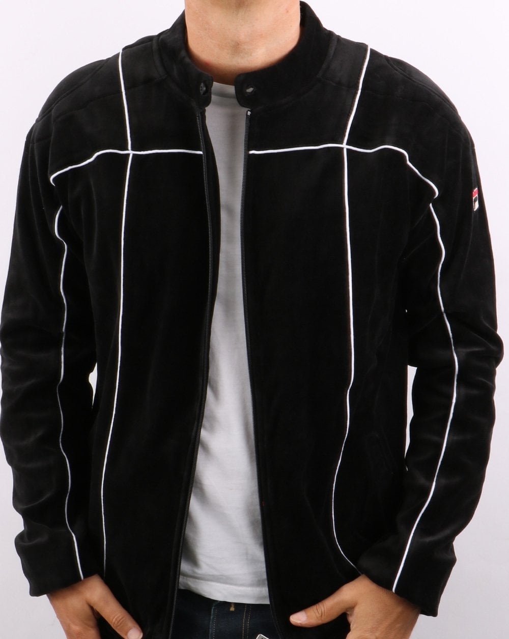 Fila Vintage Terrinda Velours-Trainingsjacke Schwarz/Weiß