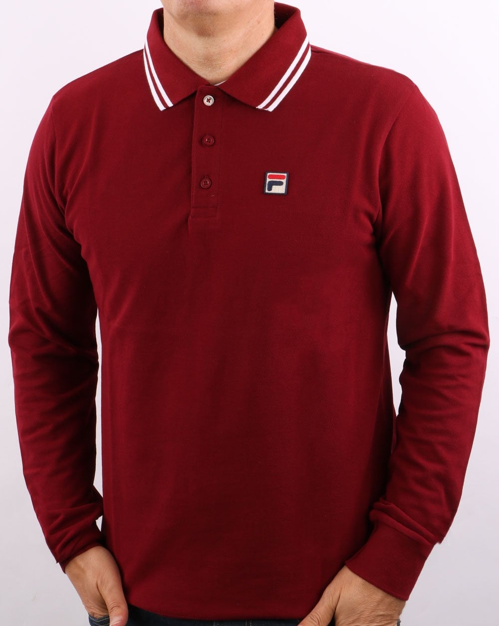 Fila Vintage Tipped LS Poloshirt Dunkelrot/Weiß