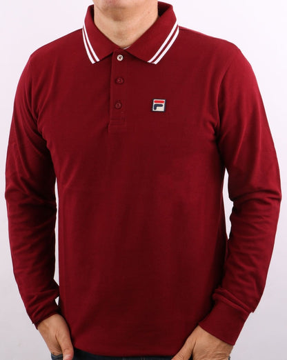 Fila Vintage Tipped LS Poloshirt Dunkelrot/Weiß