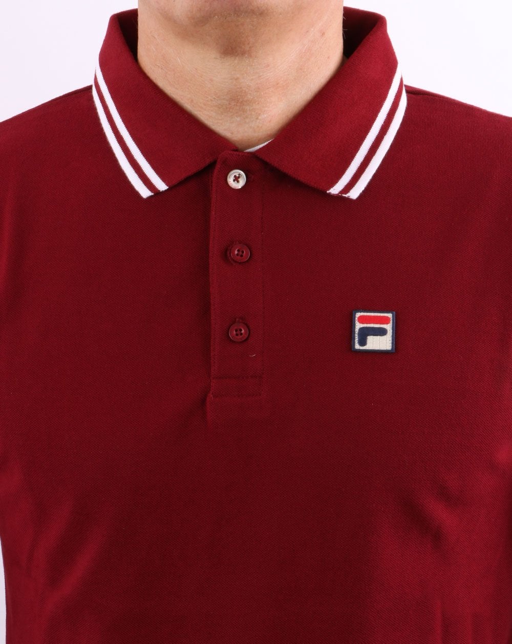 Fila Vintage Tipped LS Poloshirt Dunkelrot/Weiß