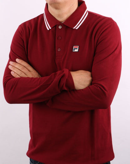 Fila Vintage Tipped LS Poloshirt Dunkelrot/Weiß