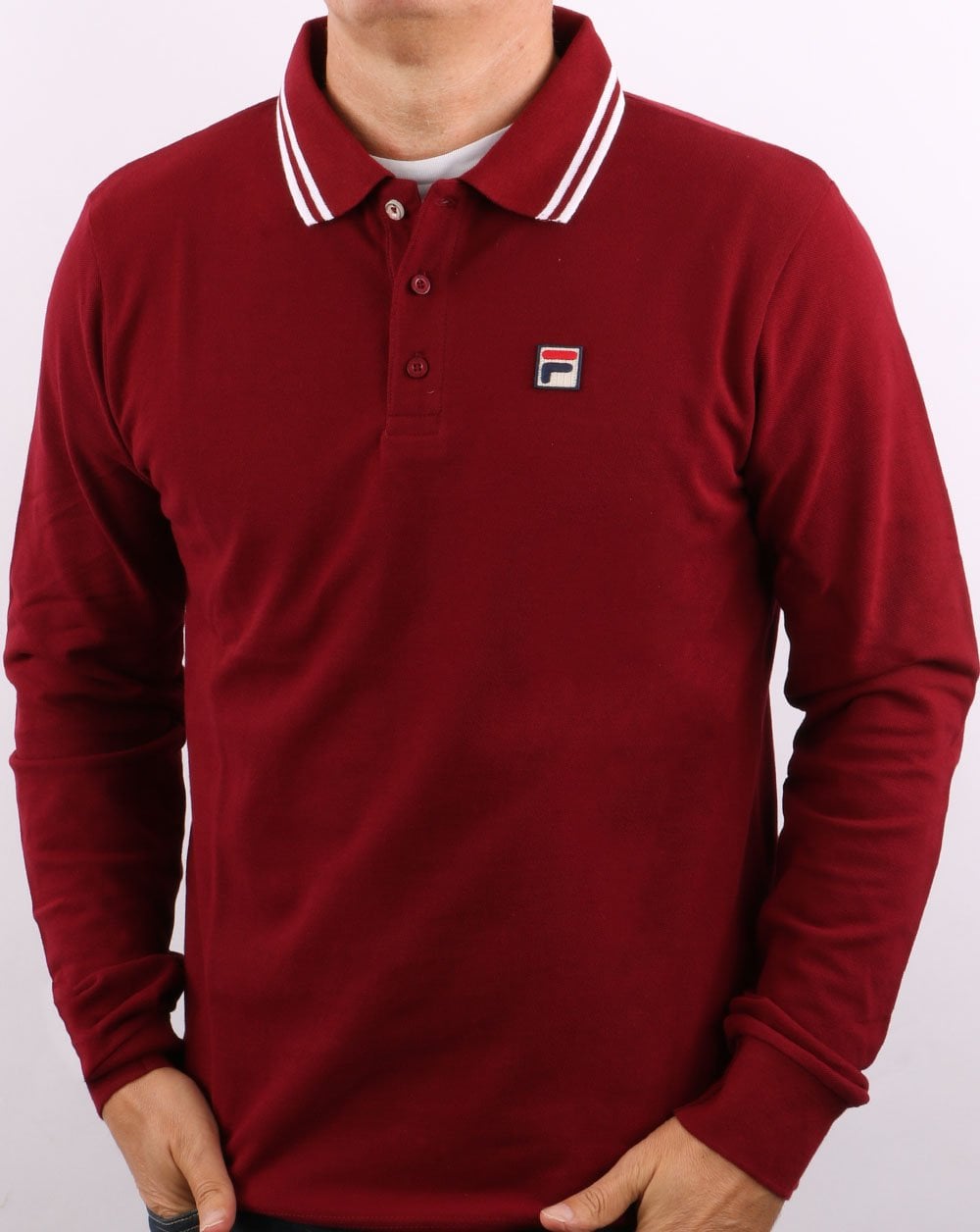 Fila Vintage Tipped LS Poloshirt Dunkelrot/Weiß