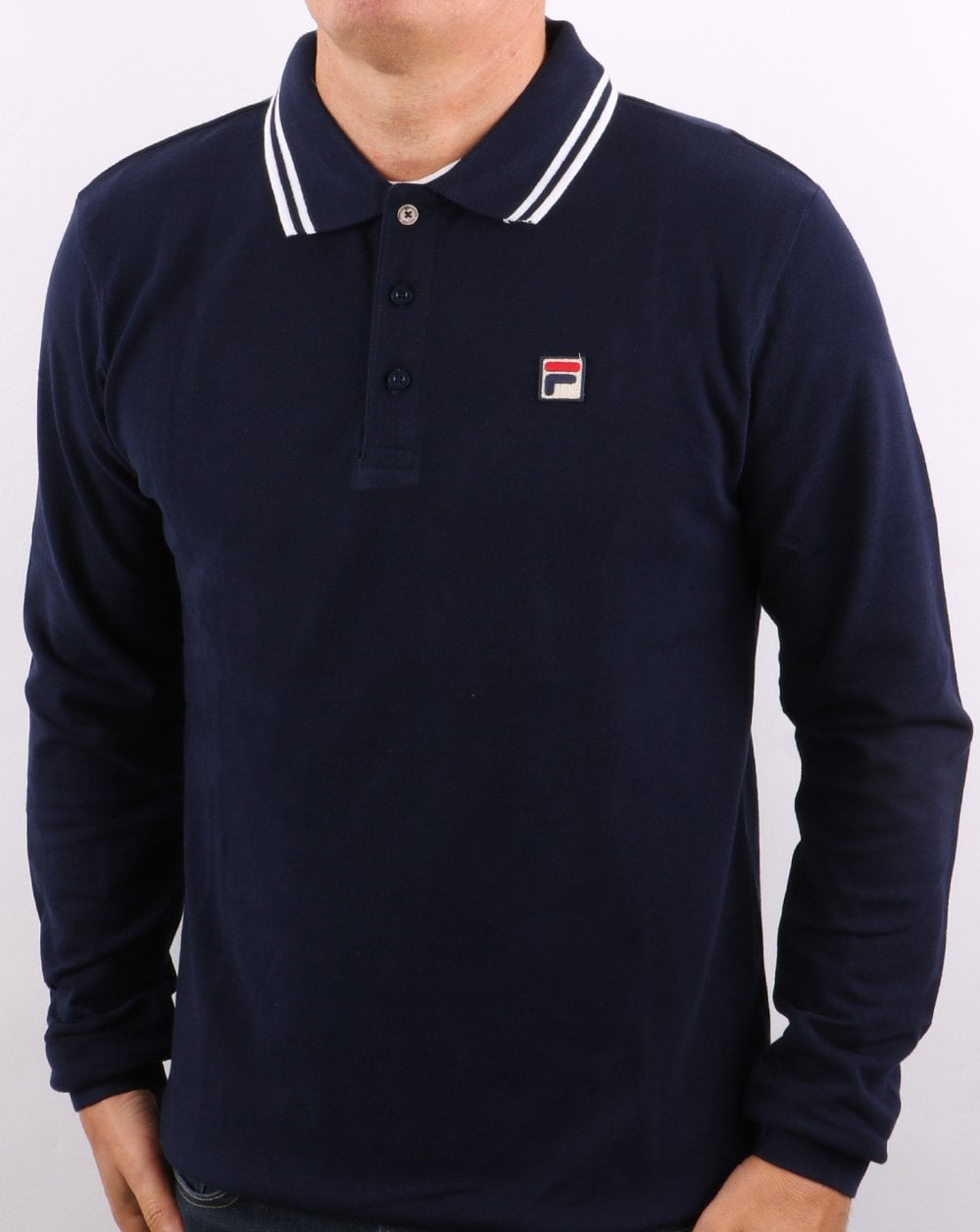 Fila Vintage Tipped LS Poloshirt Marineblau/Weiß
