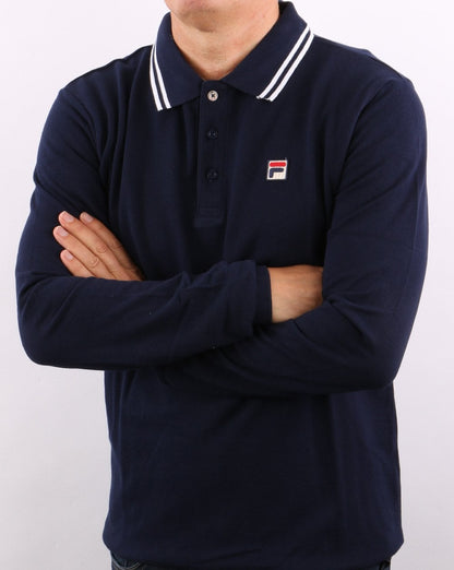 Fila Vintage Tipped LS Poloshirt Marineblau/Weiß