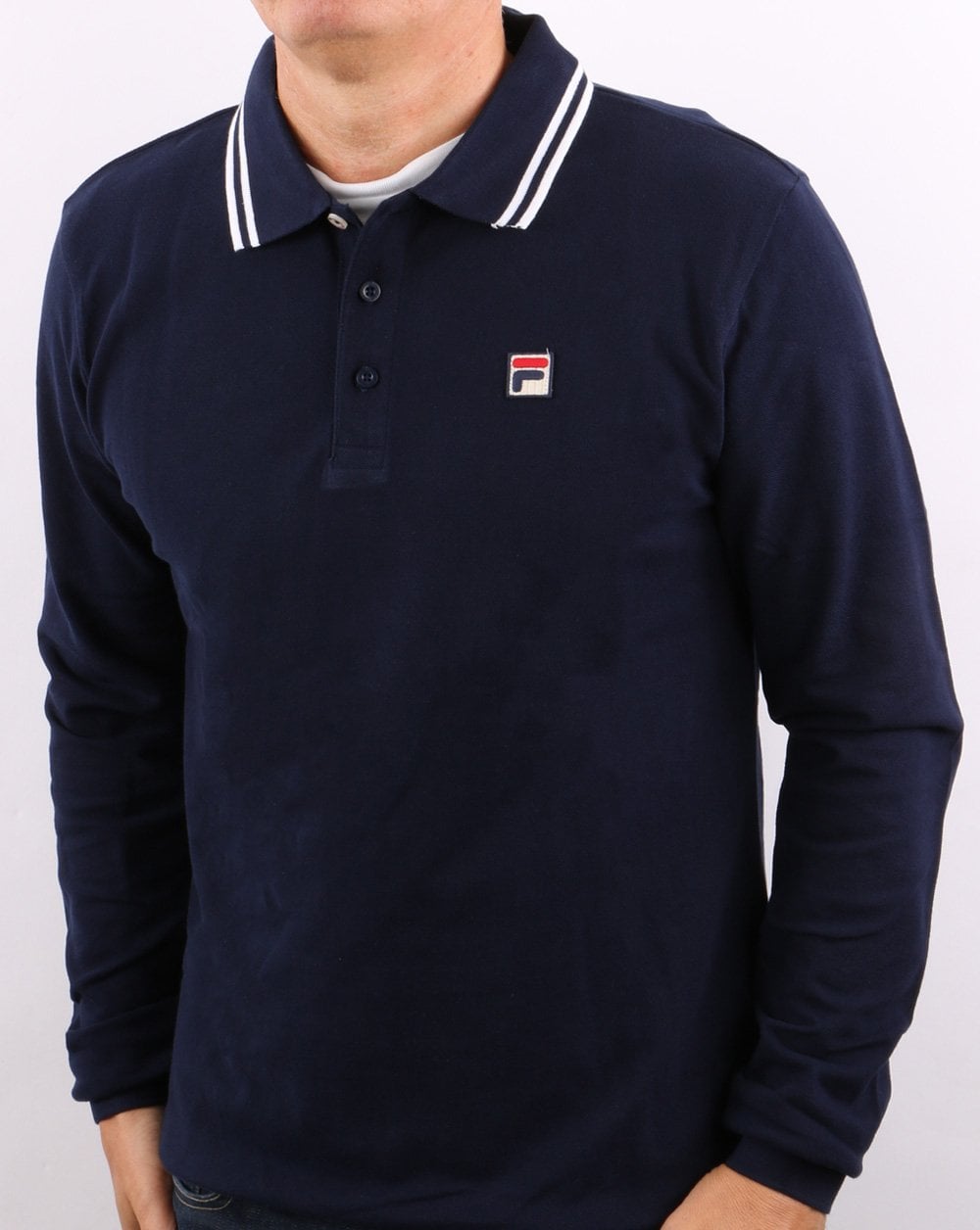 Fila Vintage Tipped LS Poloshirt Marineblau/Weiß
