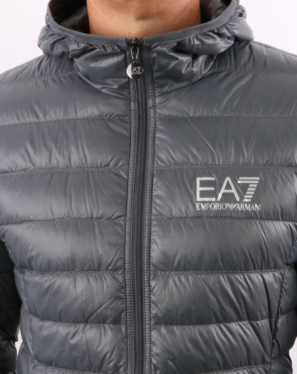 EA7 Core Logo Daunenjacke mit Kapuze Anthrazitgrau