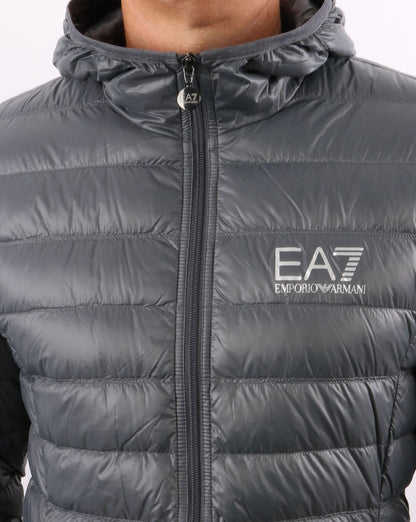 EA7 Core Logo Daunenjacke mit Kapuze Anthrazitgrau