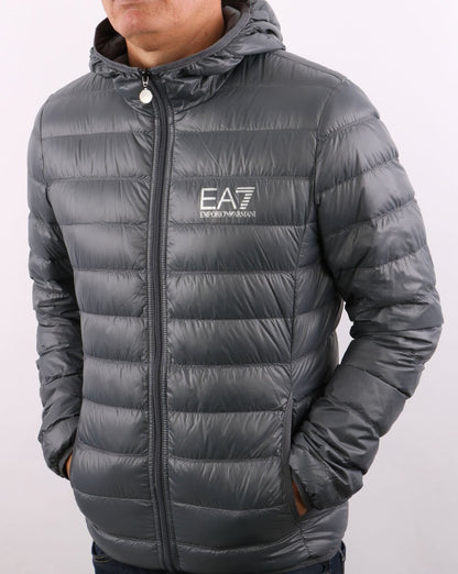 EA7 Core Logo Daunenjacke mit Kapuze Anthrazitgrau