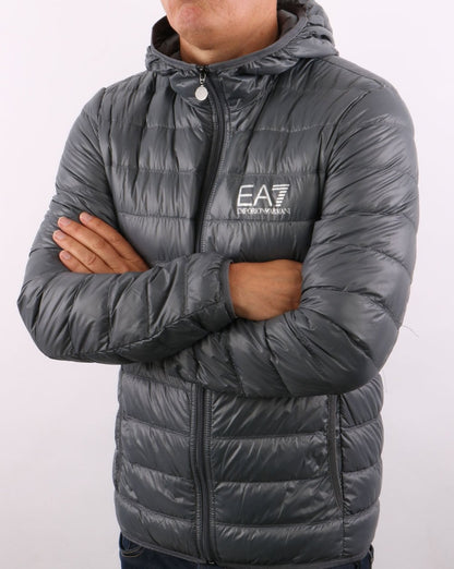 EA7 Core Logo Daunenjacke mit Kapuze Anthrazitgrau