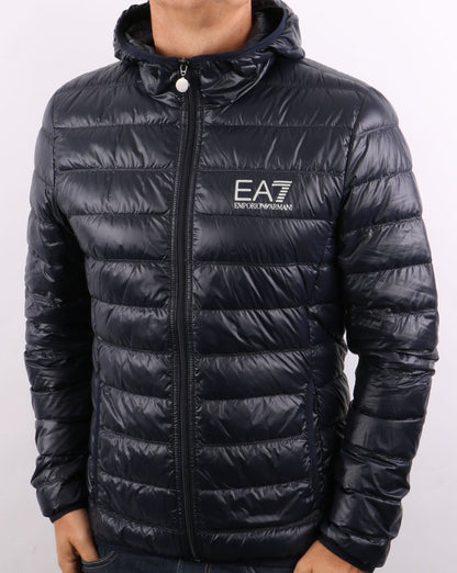 EA7 Core Logo Daunenjacke mit Kapuze, Marineblau