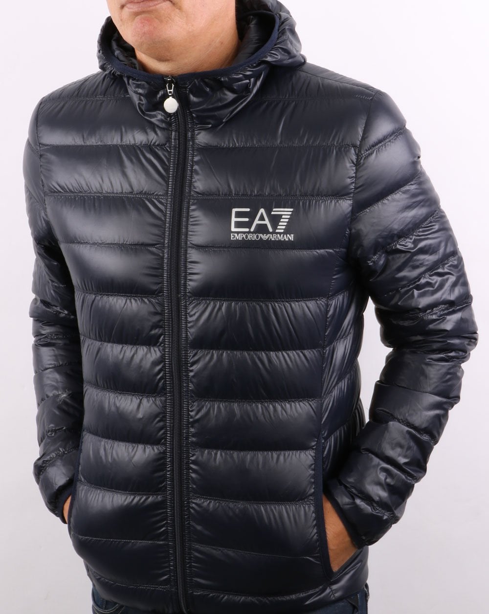 EA7 Core Logo Down Hooded Jacket Navy