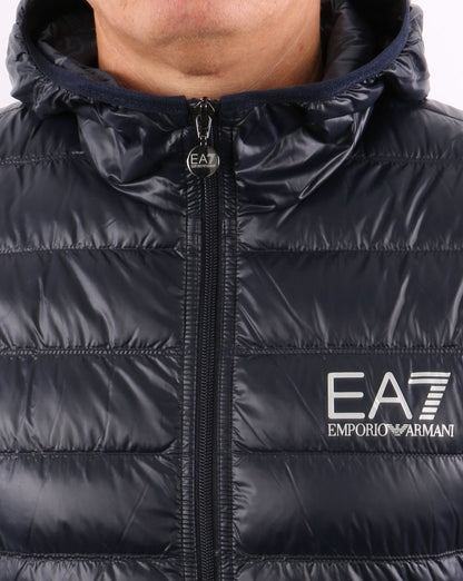 EA7 Core Logo Daunenjacke mit Kapuze, Marineblau
