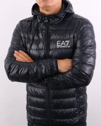 EA7 Core Logo Daunenjacke mit Kapuze, Marineblau