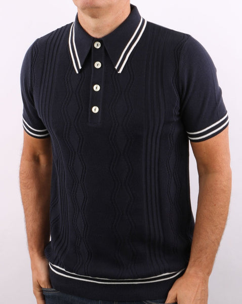 Ska & Soul Pointelle Knit Polo Navy