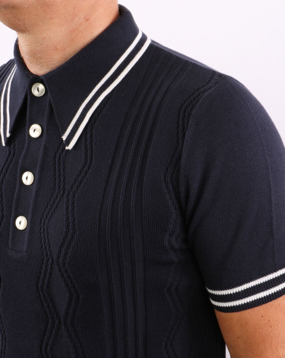 Ska &amp; Soul Pointelle Strickpolo Marineblau