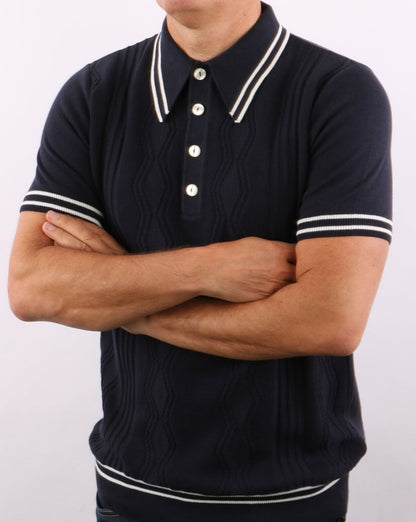 Ska &amp; Soul Pointelle Strickpolo Marineblau