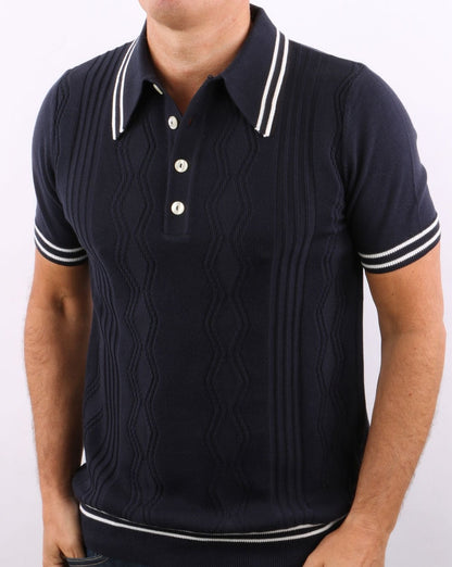 Ska &amp; Soul Pointelle Strickpolo Marineblau