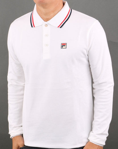 Fila Vintage Tipped LS Poloshirt Weiß/Rot/Marineblau