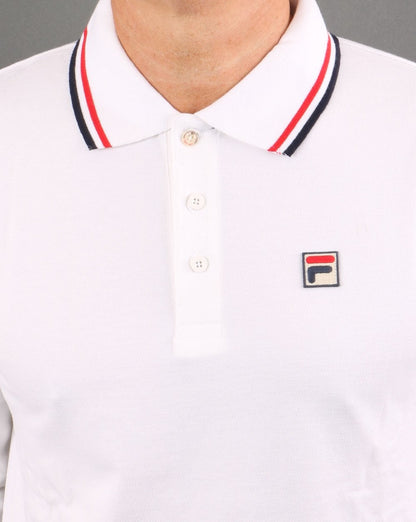 Fila Vintage Tipped LS Poloshirt Weiß/Rot/Marineblau