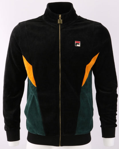 Fila Vintage Lane Velours-Trainingsjacke Schwarz/Grün/Gold