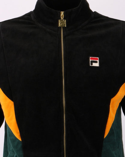 Fila Vintage Lane Velours-Trainingsjacke Schwarz/Grün/Gold