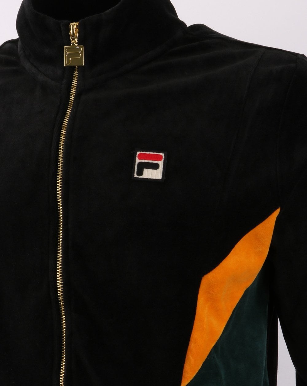 Fila Vintage Lane Velours-Trainingsjacke Schwarz/Grün/Gold
